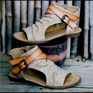 Sandals canvas Roman gladiator style casual tan